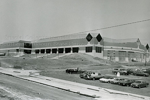 Photo of the Show-Me Center and the Student Recreation center in the 1980s.