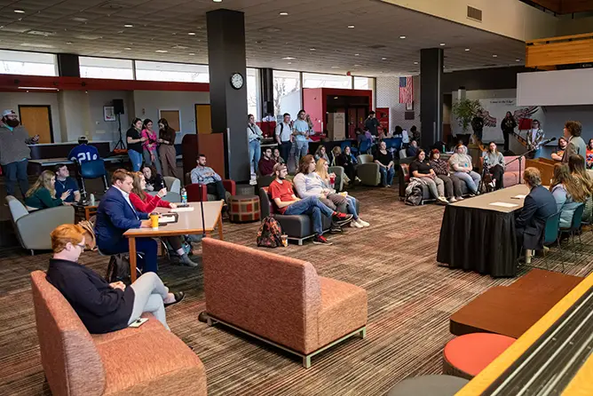 SEMO students hosting a public forum inside the University Center getting valuable career readiness training.
