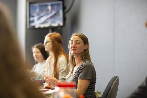 A student listens in class.