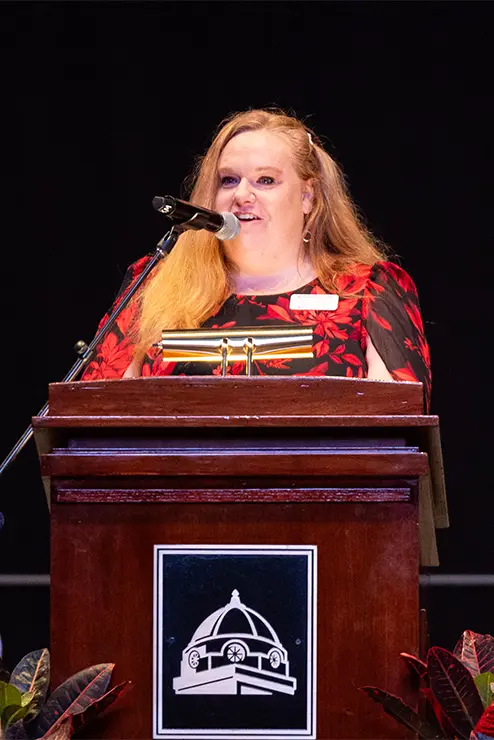 Amanda Lincoln Speaking to an Audience at the annual Power of Women Conference