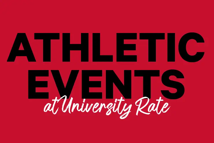 graphic with the words athletic events at university rate