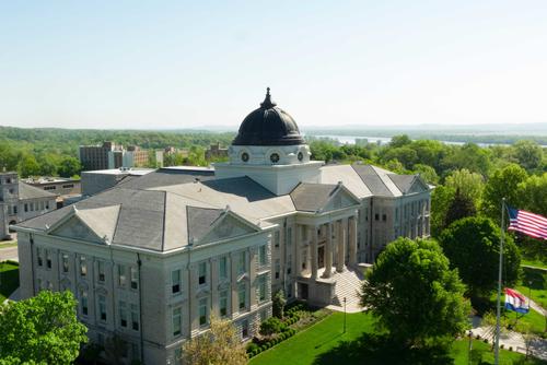 An aerial view of Southeast's Academic Hall in spring.