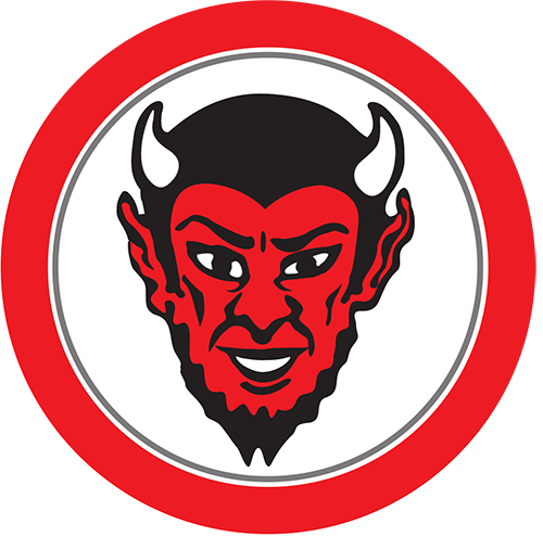 chaffee school logo featuring a classic red devil illustration in a red circle