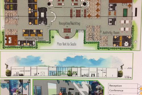 Interior design student work of a room layout created while at Southeast Missouri State University.