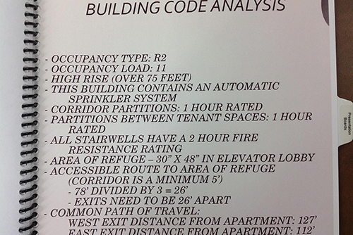 building code analysis notebook paper from interior design student's project in class at semo interior design in  missouri