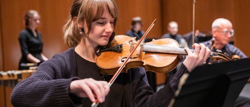 BA in music student in the symphony performing at Southeast Missouri State University