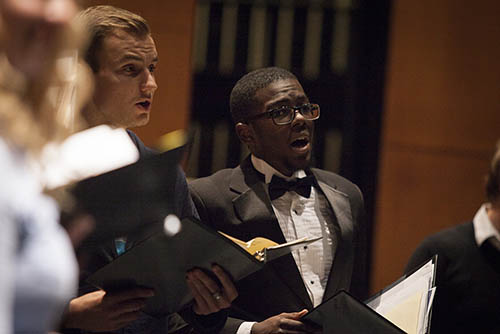 vocal performance majors sing together during a performance