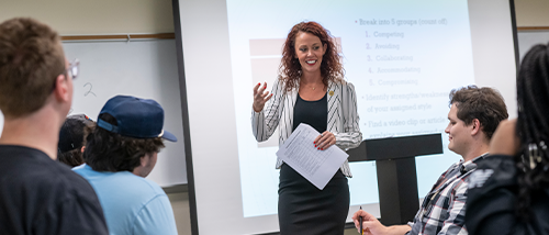 Marketing Management Major professor teaches students in class.