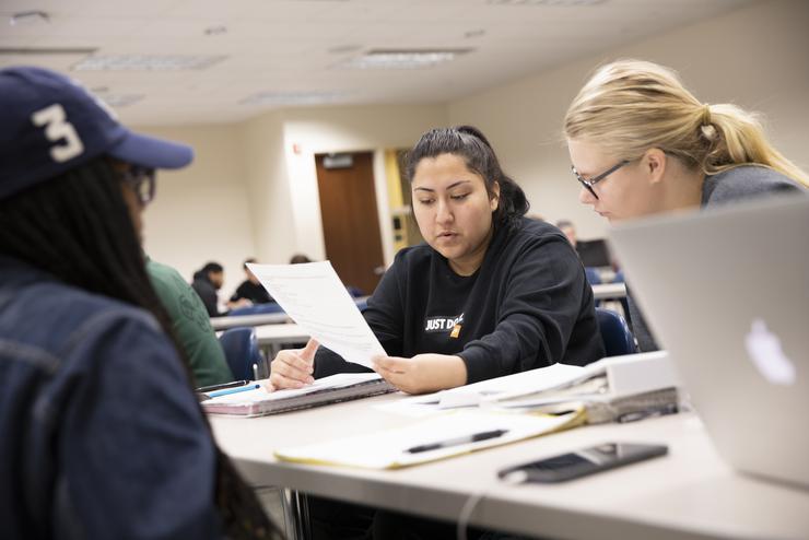 Southeast political science degree students discuss classwork in their Juvenile Justice class in Dempster Hall. 