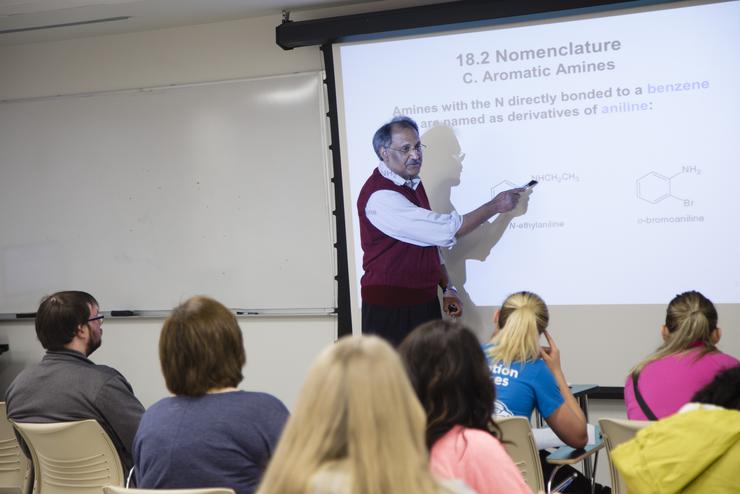 Dr. Mohammed Ali teaches a chemistry class at Southeast Missouri State University. 