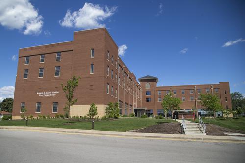 An exterior view of the Ken and Jeanine Dobbins River Campus Center Residence Hall.
