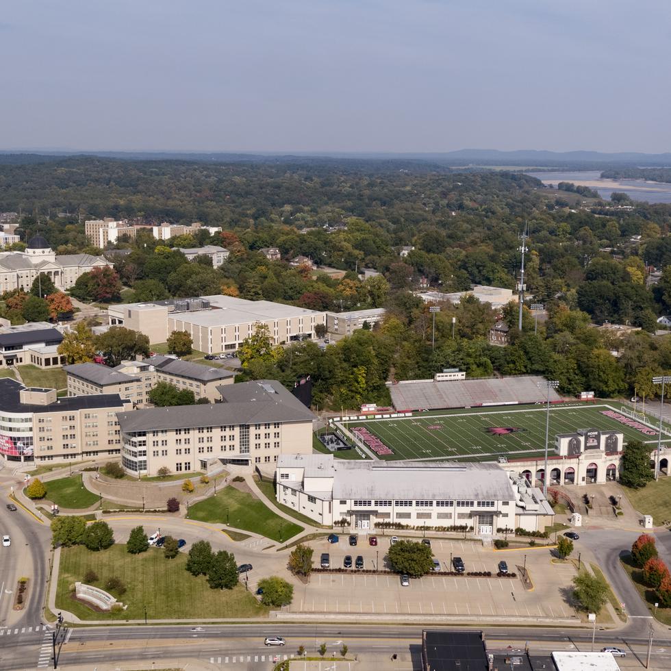 aerial photo of campus 