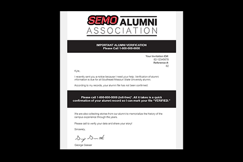 Example of an email sent to an alumni