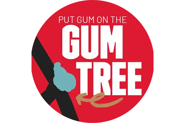 a button mockup with the words put gum on the gum tree