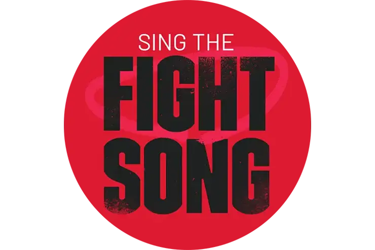 a button mock up with the words sing the fight song
