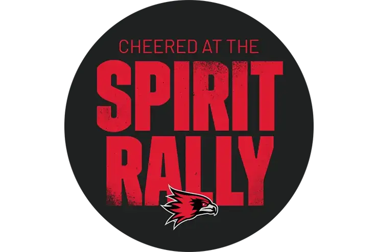 a button mockup that says cheered at the spirit rally