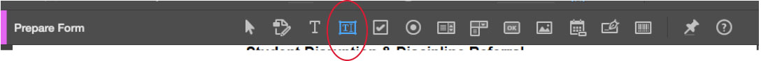 The textbox item in the toolbar for creating pdf files