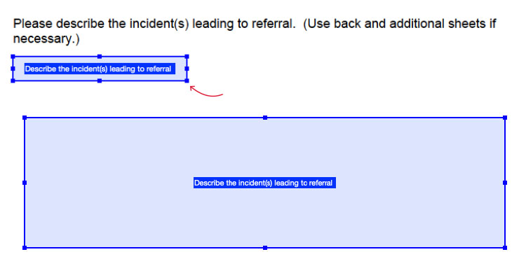 setting the size of a textbox by dragging and dropping the handles