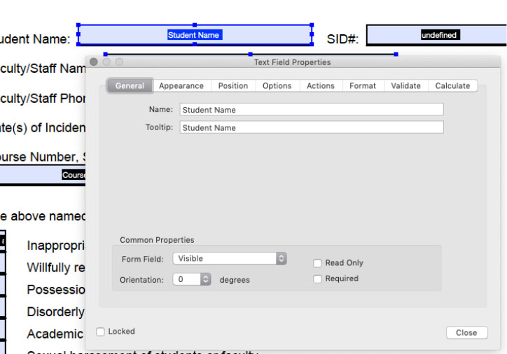 Editing fields in a fillable pdf file