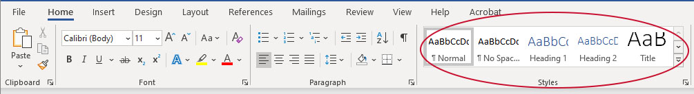 location of heading styles in microsoft word