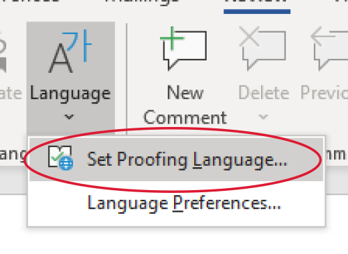 Setting the document language in microsoft word