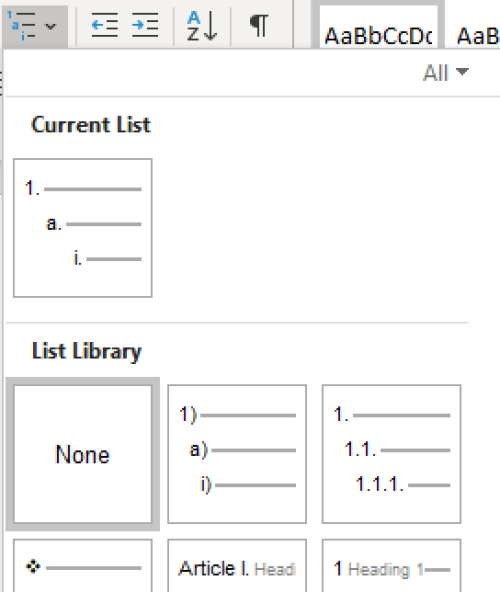 list style patterns in microsoft word