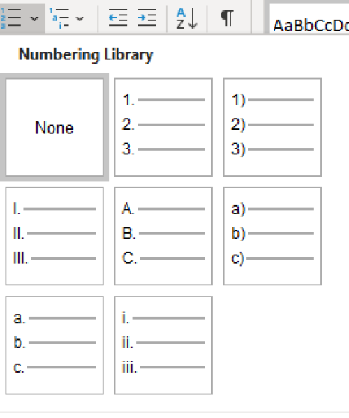 various ordered list styles in microsoft word