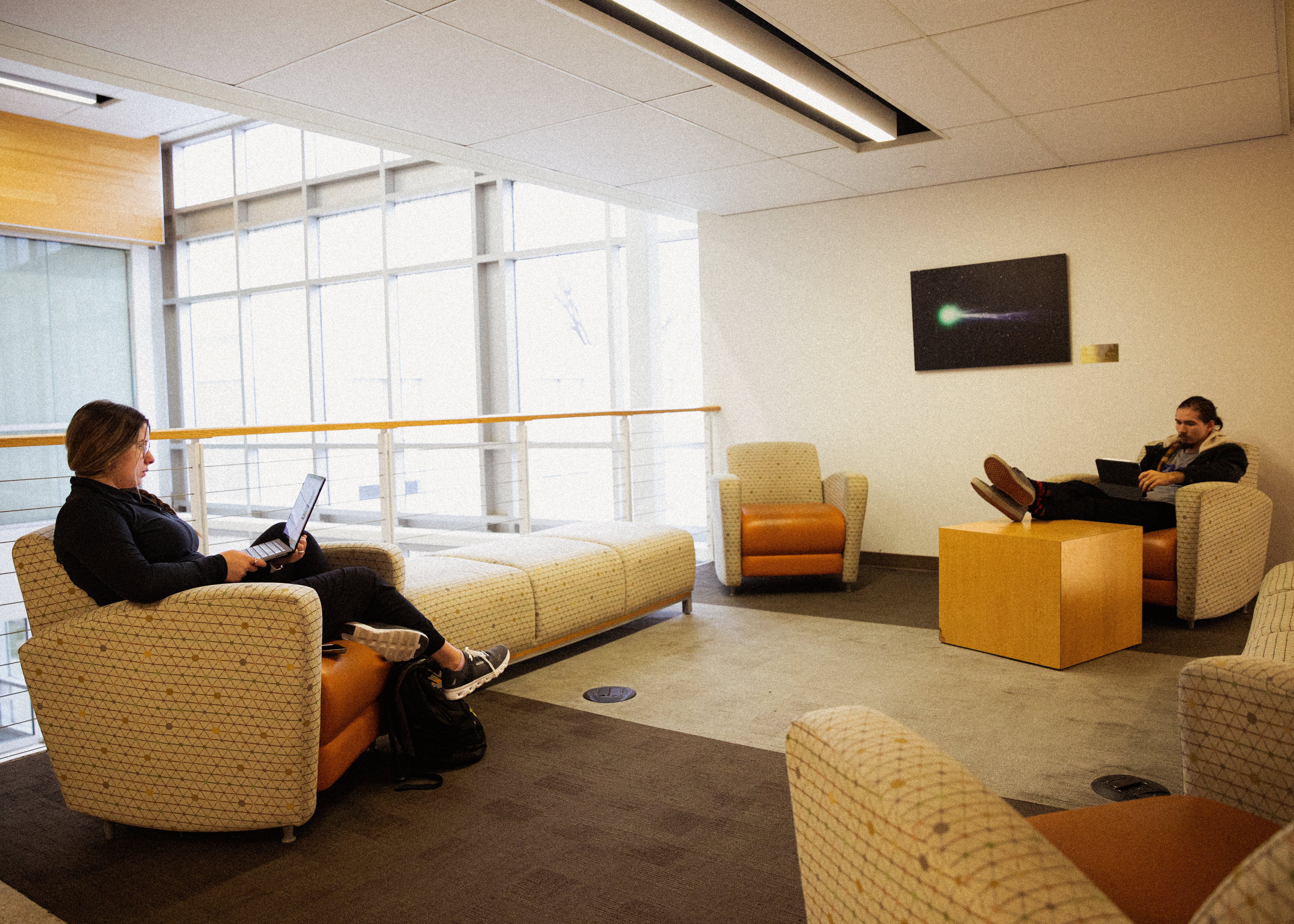 college students doing homework and studying in the Magill Common Area at Southeast Missouri State University.