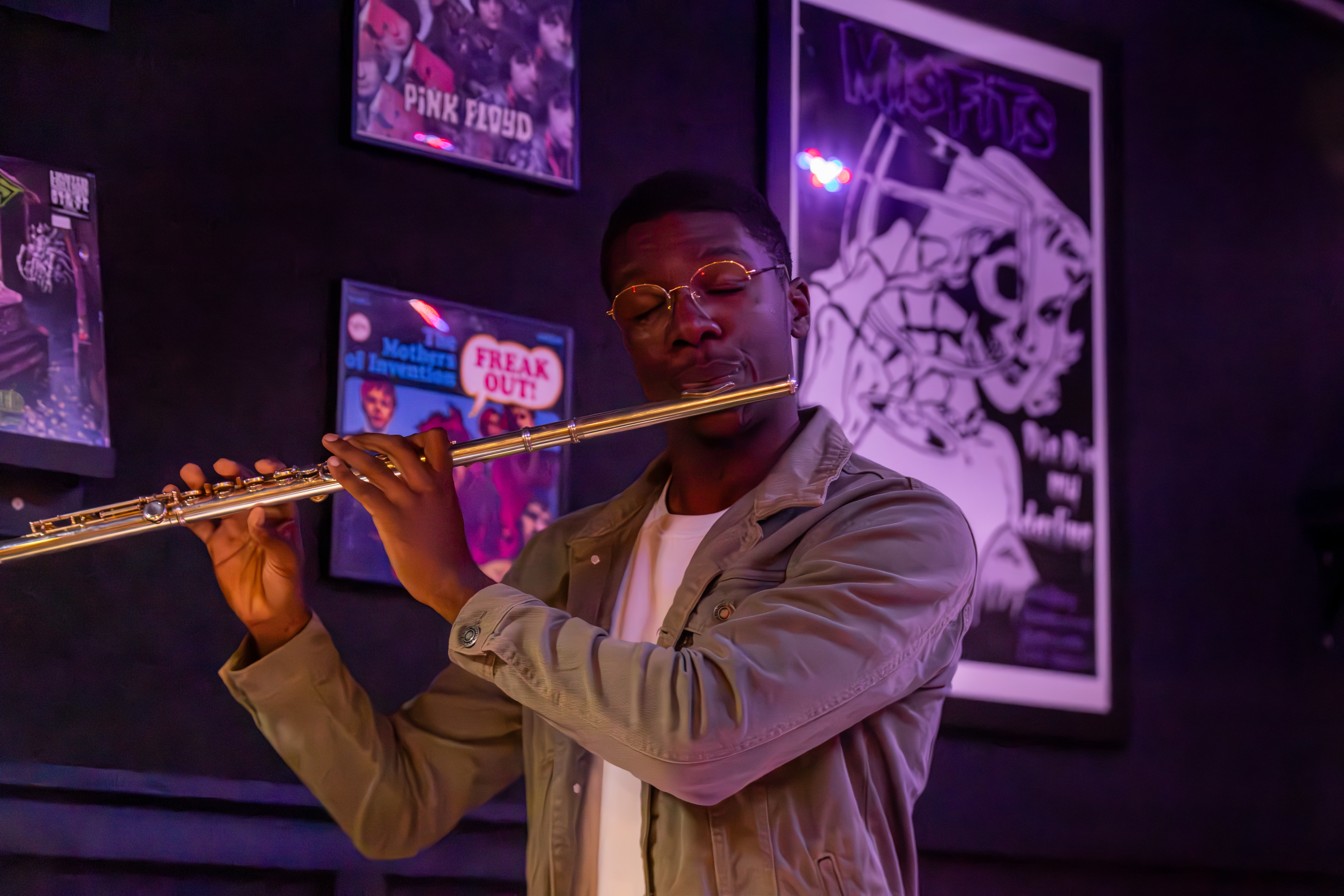 SEMO Music student playing the flute at Spectrum Record Lounge