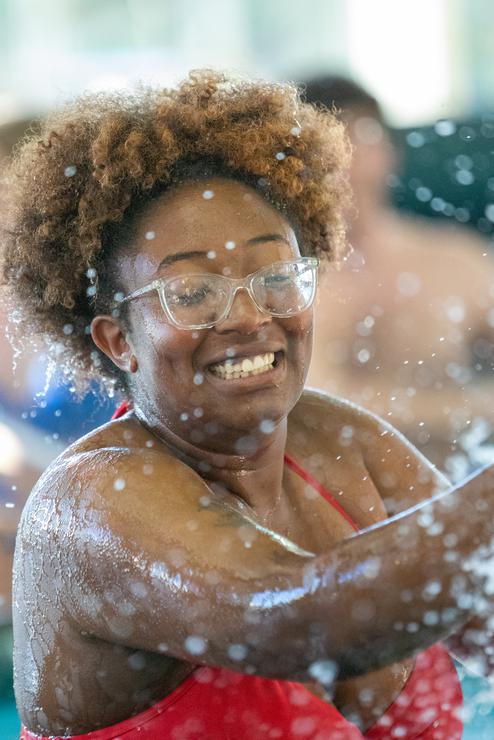 Incoming student playing battleship a the Student Recreation Center during Camp Redhawk. 