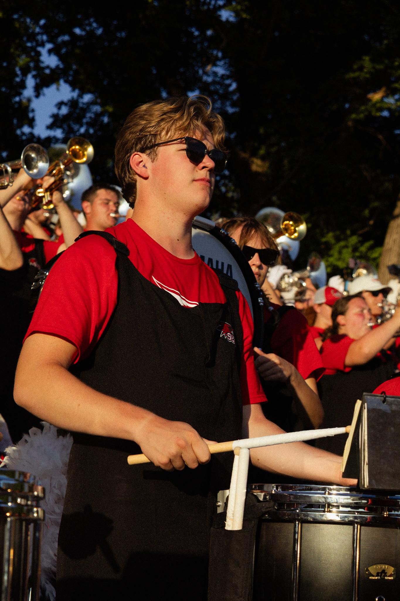 Simon Lanter, a SEMO Presidents Scholarship Recipient, playing in the SEMO Marching Band at a football game.