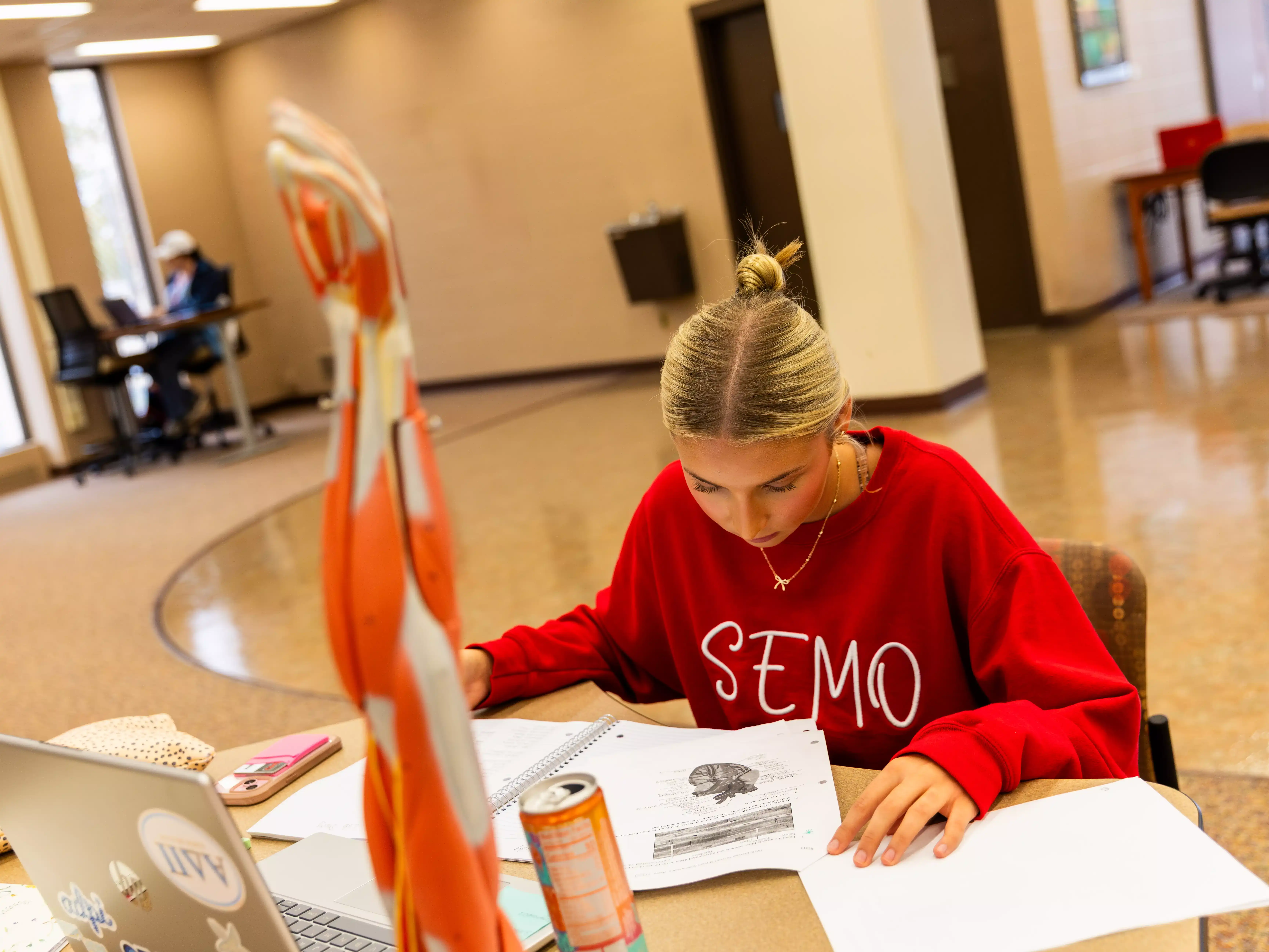 semo student in the library studying for finals trying to avoid burnout