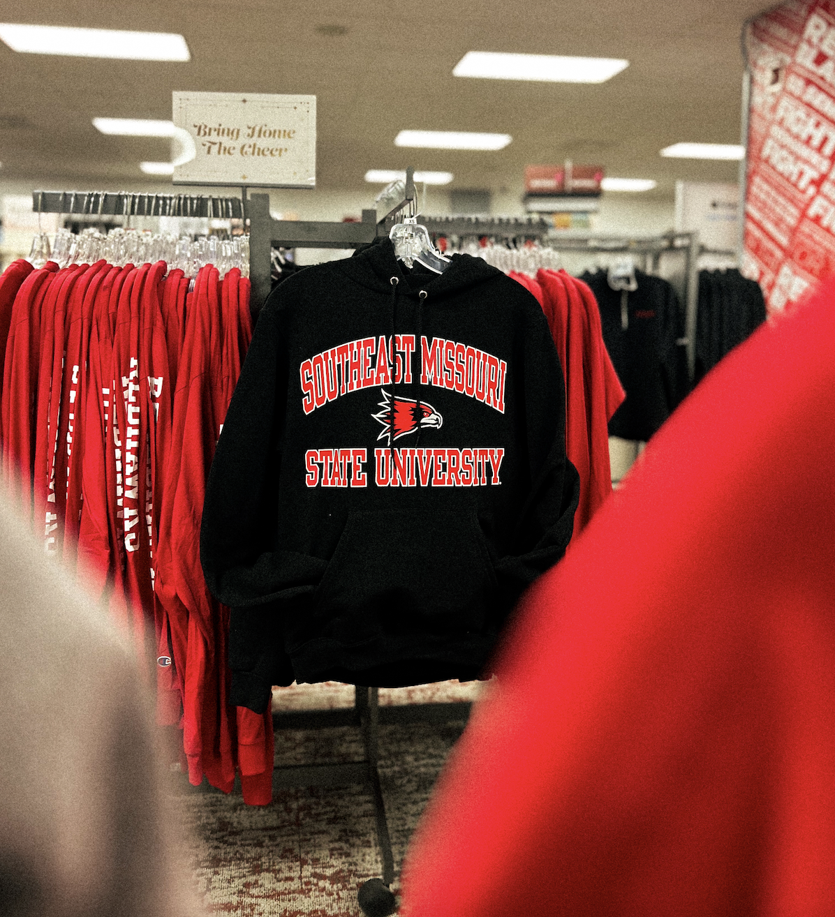 Southeast Missouri State University sweatshirt hoodie on the hanger at the SEMO Bookstore