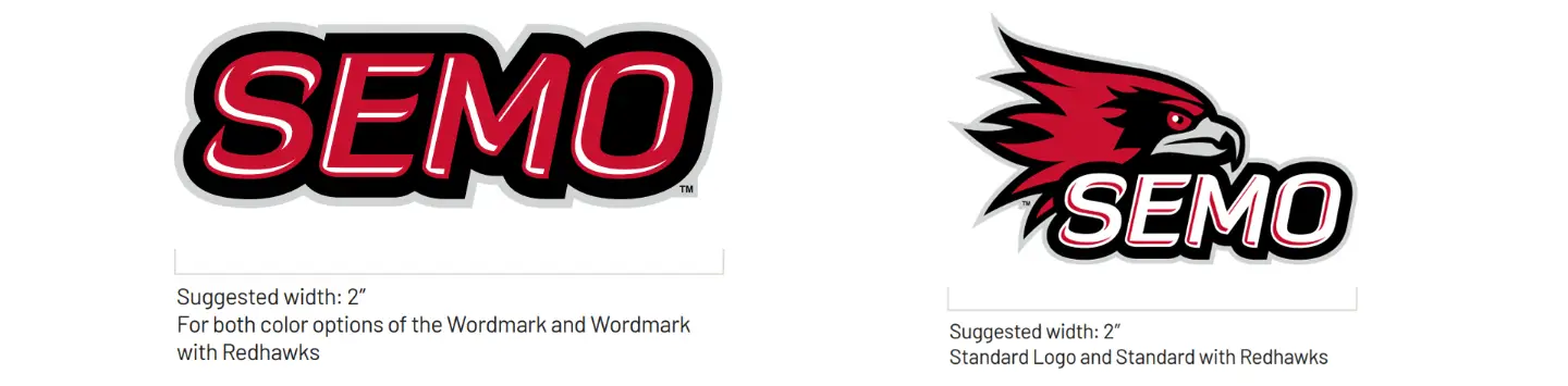 a visual representation of how to size the SEMO spirit logo