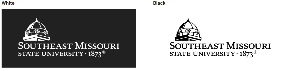 a visual example of using the white and black versions of the Southeast Missouri State University logo