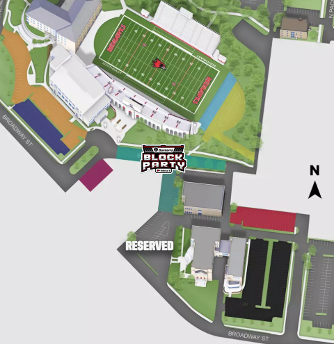 A map of SEMO Houck Stadium and the area listed as "Block Party" for SEMO Family Weekend