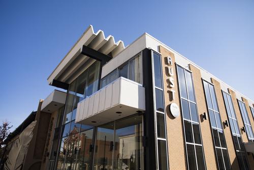 Rust Center for Media logo on the side of their brick building in downtown Cape Girardeau’s Media Row.