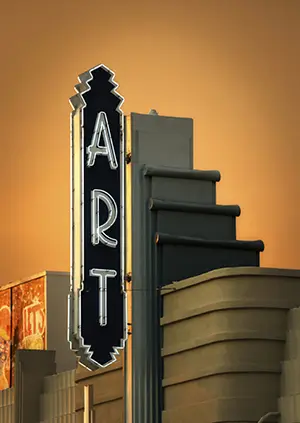 a piece of artwork featuring an art deco sign that says 'art'