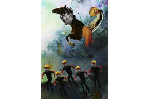 A character collage by professor Emily Denlinger. 