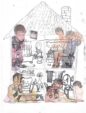 sketches on top of halftone photos