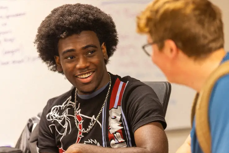 Two students at SEMO discussing Journalism during J Day