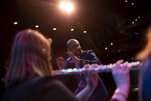Jazz Band director, Joseph Jefferson leads during a performance.