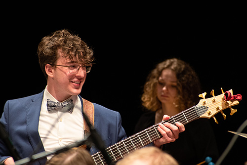 Students perform in Jazz Band at a concert 