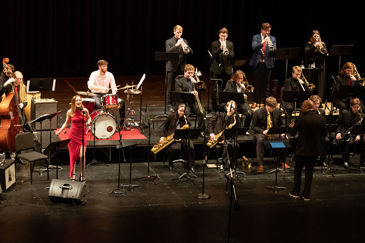 Jazz band plays during their concert.