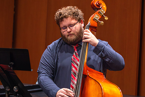  Student plays Cello during a Jazz Concert.