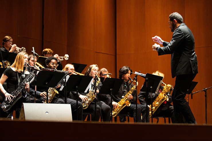 Jazz band plays during their concert.