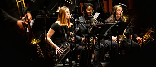 SEMO music degree students in the jazz band perform on stage in Bedell