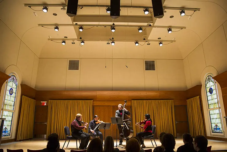 SEMO music majors perform in a small quartet in Shuck recital hall