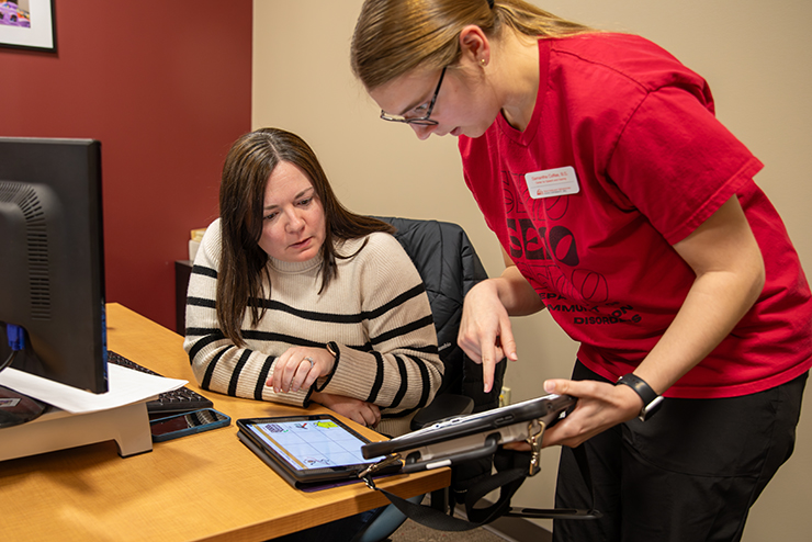 Students work on learning tablets.