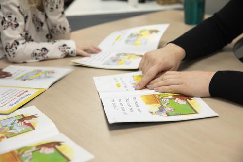 Lyndsey Brown works in Chelsie Huskey's kindergarten classroom at Jefferson Elementary. 